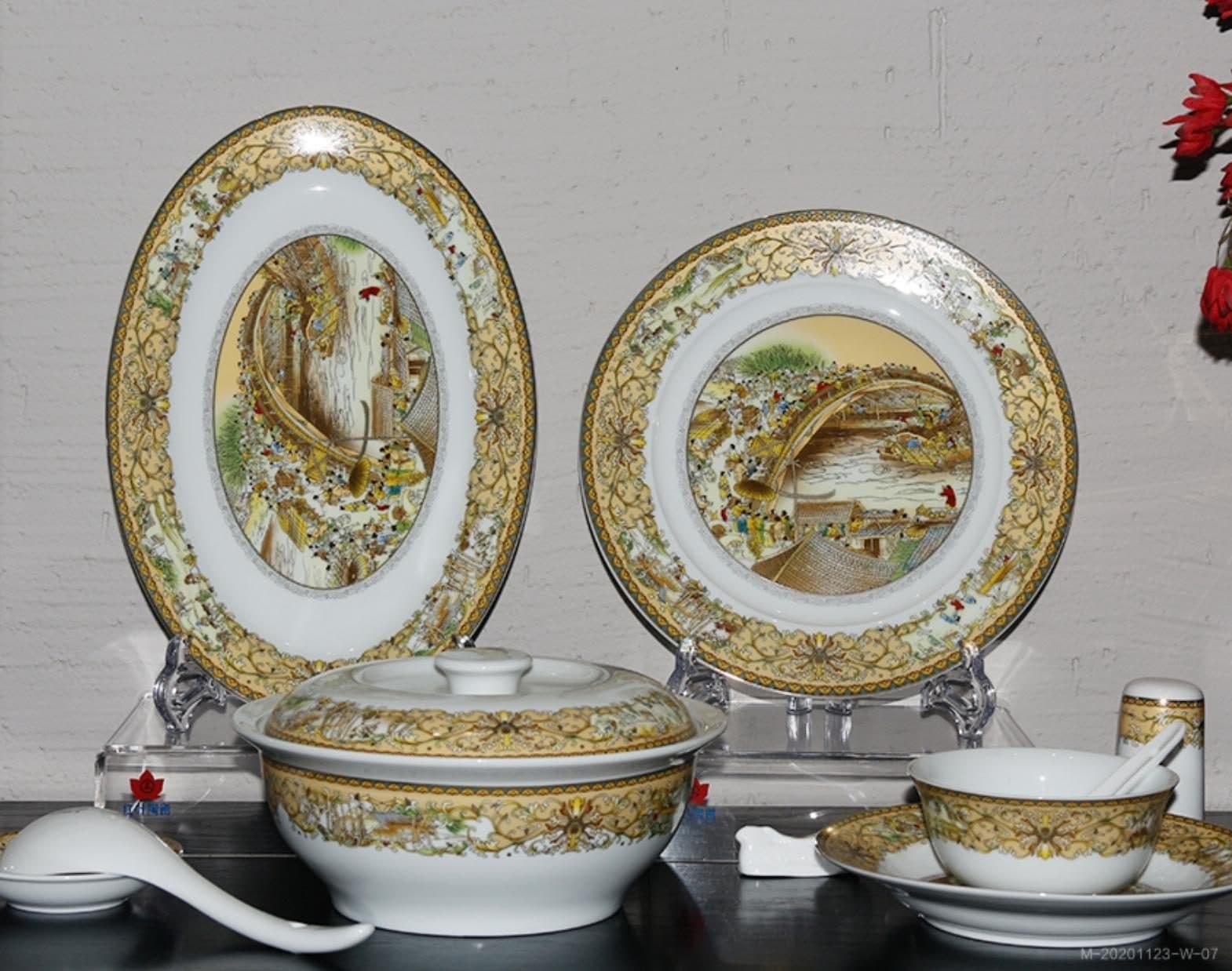 Red Leaf Along the River During Qingming — a 56-piece Chinese porcelain dinner service