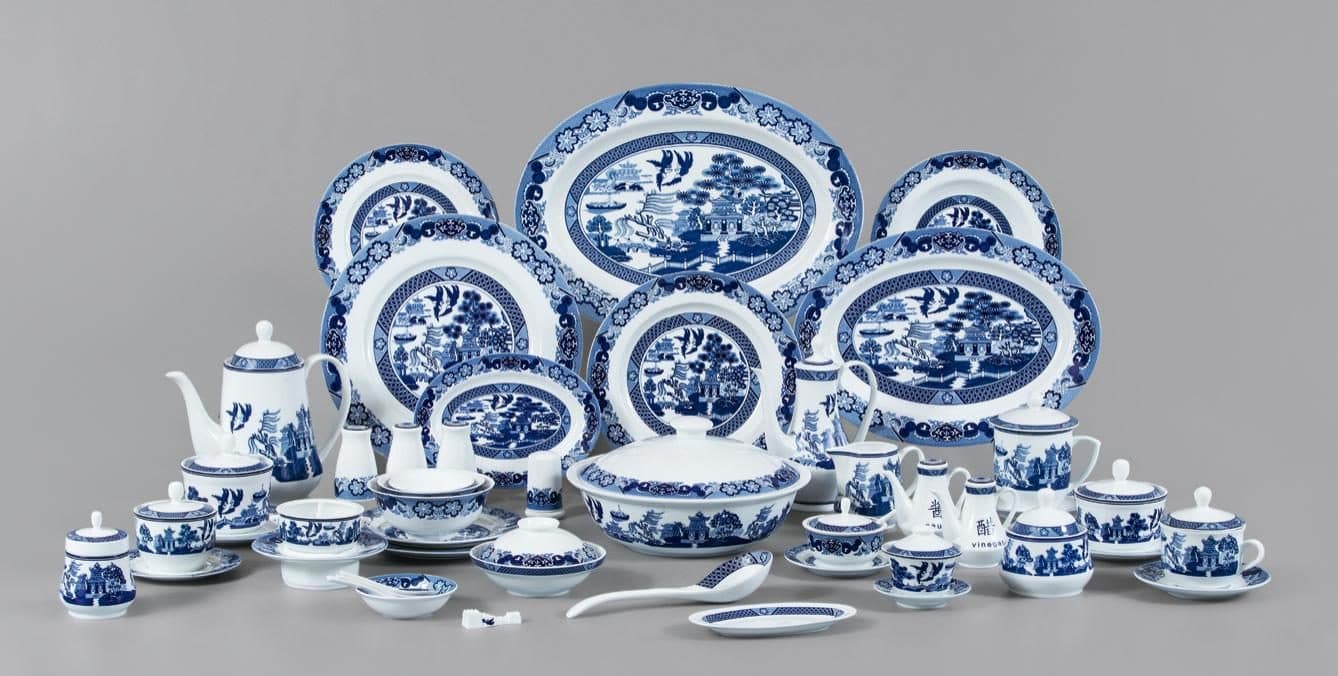 The 228-piece Red Leaf Collector's Edition Classical Garden service, laid out in full