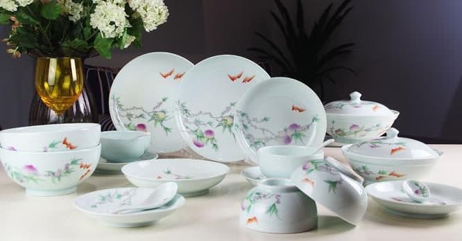 Red Leaf Fully Hand-Made Celadon Glaze — Longevity Motif — a 38-piece Chinese porcelain dinner service