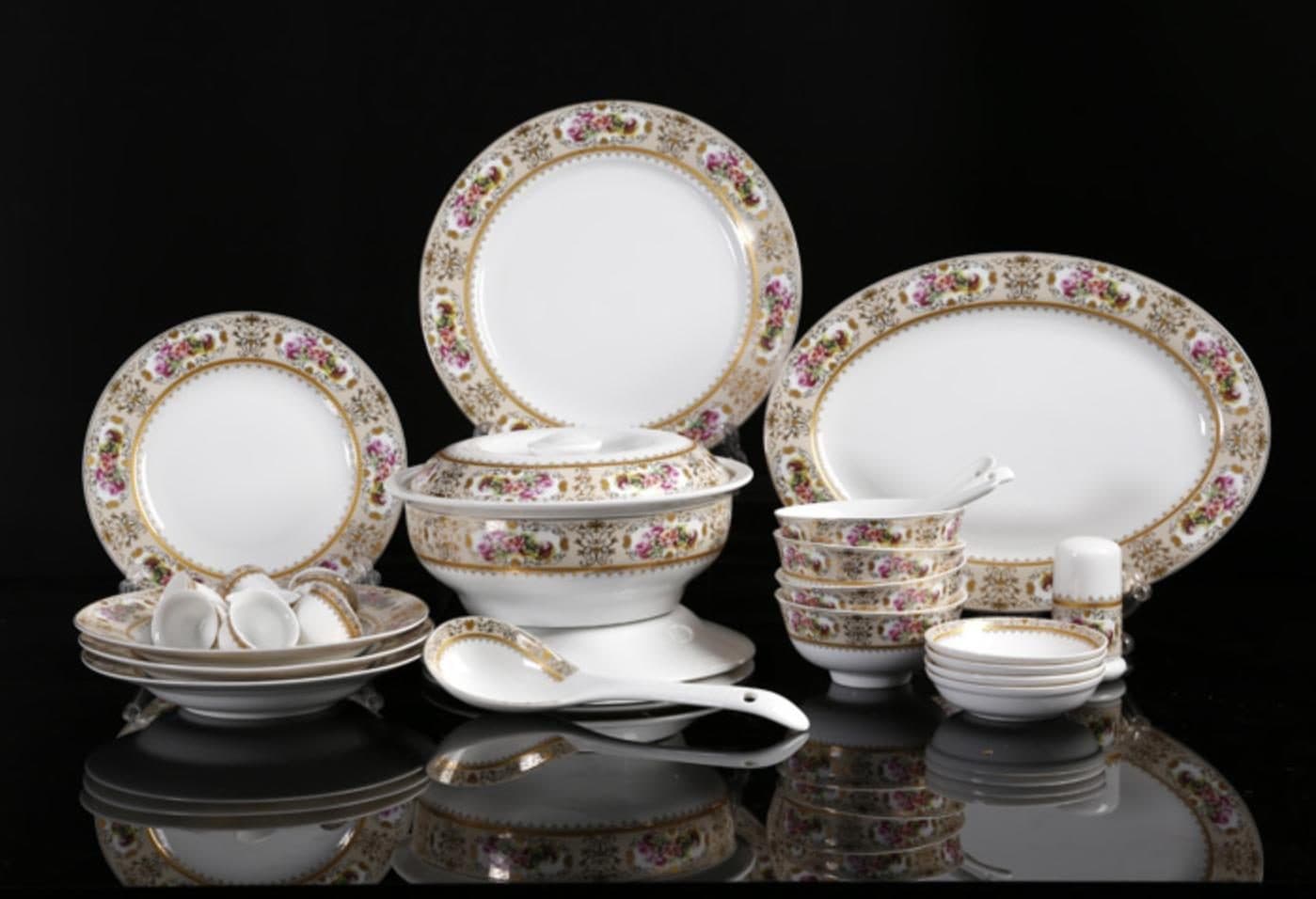 Red Leaf Golden Peony — a 56-piece Chinese porcelain dinner service