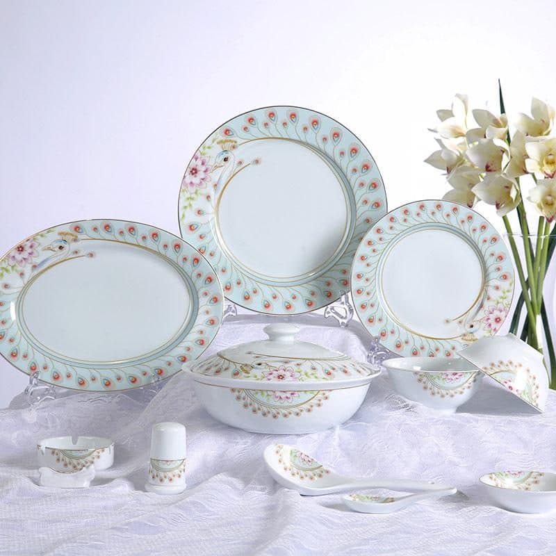 Red Leaf Spirit of the Peacock — a 56-piece Chinese porcelain dinner service