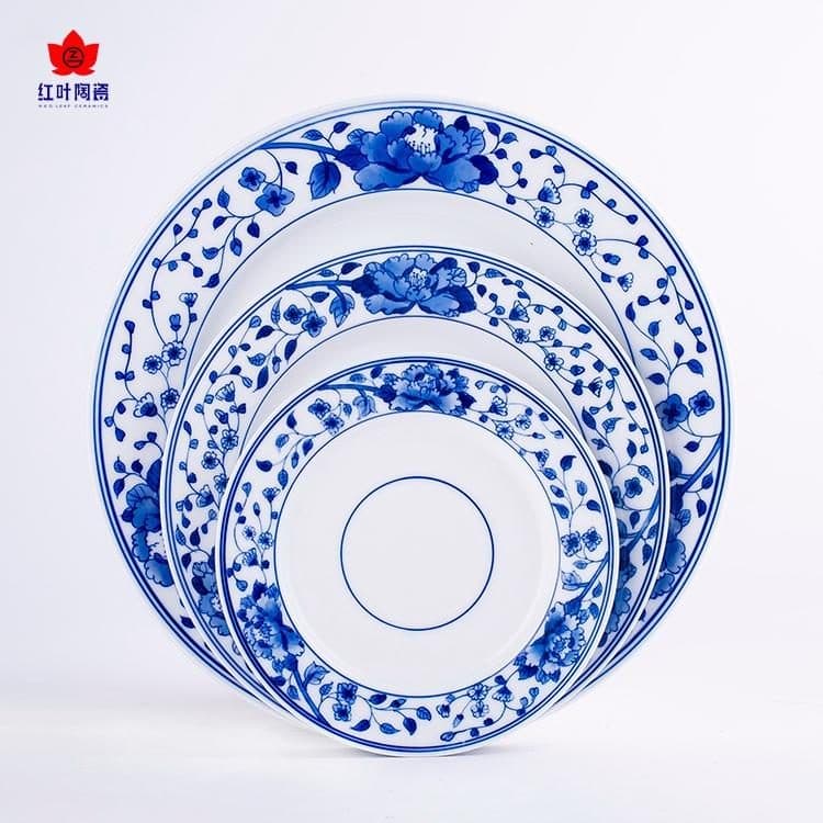 Red Leaf Underglaze Hand-Painted Blue & White — Garden in Bloom — a 111-piece Chinese porcelain dinner service