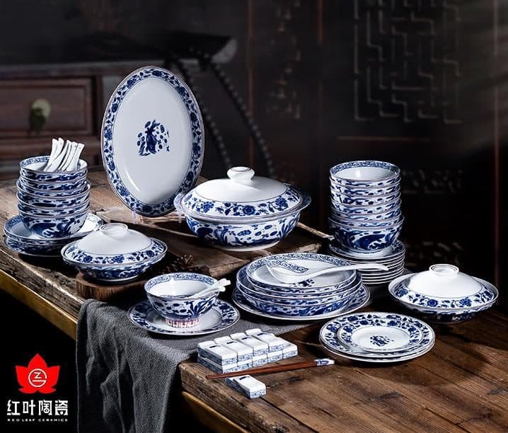 Red Leaf Yuan Blue & White Abundance of Fish — a 60-piece Chinese porcelain dinner service