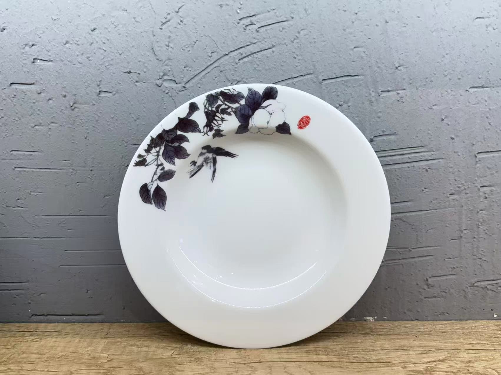 Ink Rhythm — 6-piece Rice Set (8″ deep soup plates)